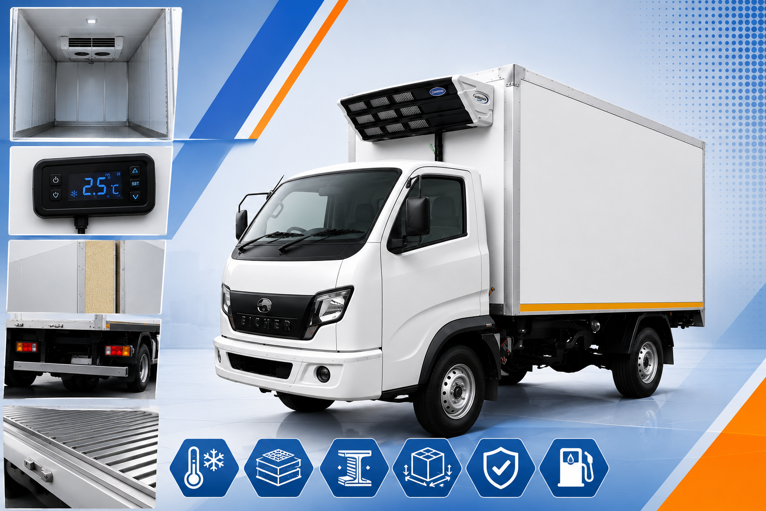 Reefer truck transporting temperature sensitive cargo using advanced cold chain equipment